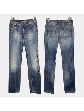 Vintage 00s MISS SIXTY Studded Jeans 26 Low Rise Straight Embellished Y2K Italy